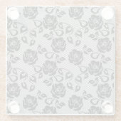 白い背景の黒いレースパターン ガラスコースター (裏面)