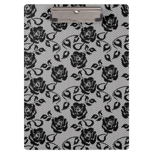 白い背景の黒いレースパターン クリップボード (正面)