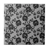 白い背景の黒いレースパターン タイル (正面)