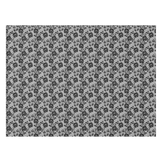 白い背景の黒いレースパターン テーブルクロス (正面(横))