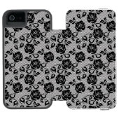 白い背景の黒いレースパターン INCIPIO iPhoneウォレットケース (フォリオ Open)