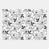 白い背景の黒い抽象芸術フローラ ラッピングペーパーシート (正面2)