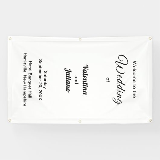 白い背景の黒い文字結婚のバナー 横断幕 (横)