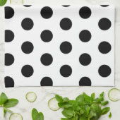 白い背景の黒い水玉模様 キッチンタオル (折り畳み)