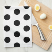 白い背景の黒い水玉模様 キッチンタオル (四つ折り)
