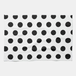 白い背景の黒い水玉模様 キッチンタオル