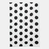白い背景の黒い水玉模様 キッチンタオル (縦)