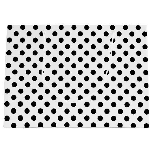 白い背景の黒い水玉模様 ラージペーパーバッグ (正面)