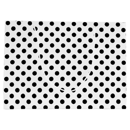 白い背景の黒い水玉模様 ラージペーパーバッグ (裏面)