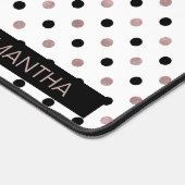 白い背景の黒とバラの金ゴールド水玉模様 デスクマット (コーナー)