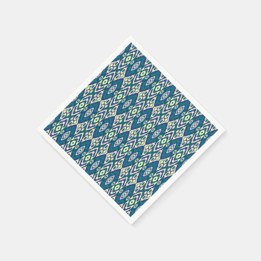 白い背景をもつ青と緑の模様 スタンダードカクテルナプキン (角)
