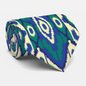 白い背景をもつ青と緑の模様 ネクタイ (ロール)
