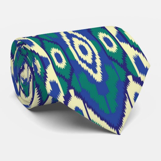 白い背景をもつ青と緑の模様 ネクタイ (ロール)