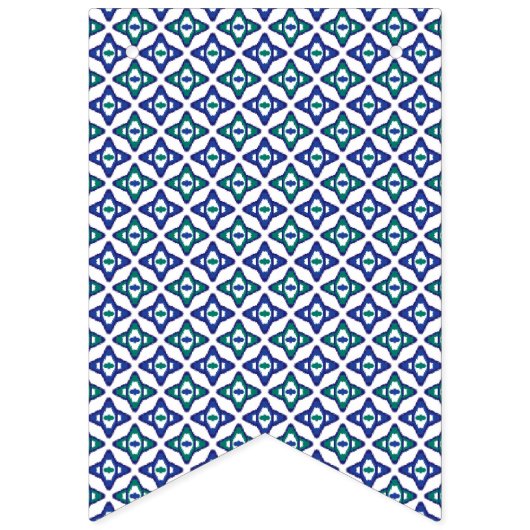 白い背景をもつ青と緑の模様 バンティングフラッグ (第2の旗)