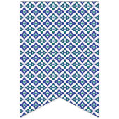 白い背景をもつ青と緑の模様 バンティングフラッグ (第1の旗)