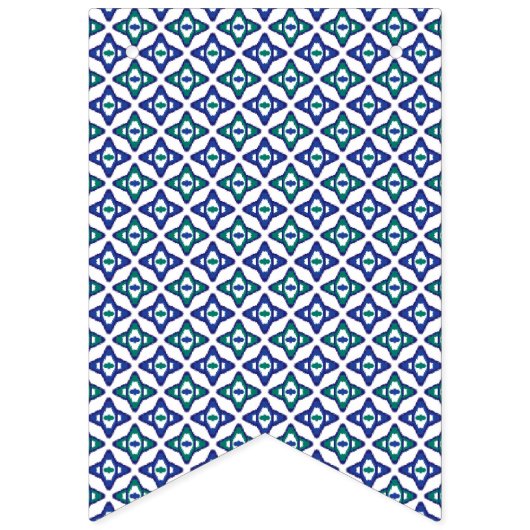 白い背景をもつ青と緑の模様 バンティングフラッグ (第3の旗)