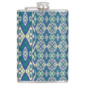 白い背景をもつ青と緑の模様 フラスク (正面)