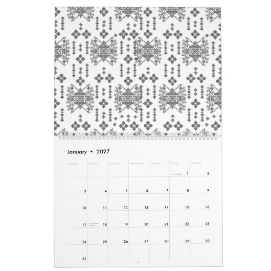 白い背景を持つ白黒の模様 カレンダー (1月 2027)
