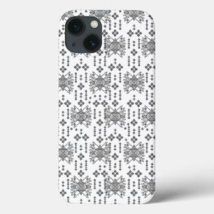 白い背景を持つ白黒の模様 iPhone 13ケース