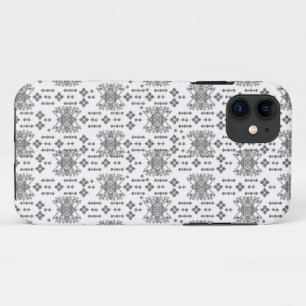 白い背景を持つ白黒の模様 iPhone 11 ケース