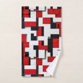 白い背景を持つ赤と黒の正方形のパターン バスタオルセット (ハンドタオル)