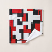 白い背景を持つ赤と黒の正方形のパターン バスタオルセット (ウォッシュタオル)