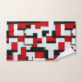 白い背景を持つ赤と黒の正方形のパターン バスタオルセット (ハンドタオル)