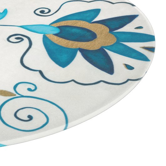 白い背景を持つ金箔の藍の花 カッティングボード (角)