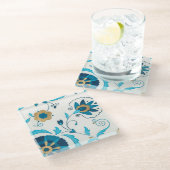 白い背景を持つ金箔の藍の花 ガラスコースター (アングル)