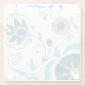 白い背景を持つ金箔の藍の花 ガラスコースター (裏面)