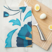 白い背景を持つ金箔の藍の花 キッチンタオル (四つ折り)