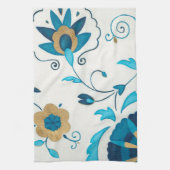 白い背景を持つ金箔の藍の花 キッチンタオル (縦)