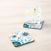 白い背景を持つ金箔の藍の花 コースター (右側)