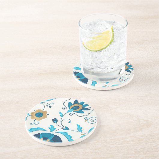 白い背景を持つ金箔の藍の花 コースター (側面)