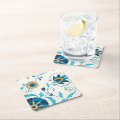 白い背景を持つ金箔の藍の花 スクエアペーパーコースター (インサイチュ)