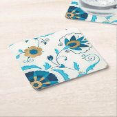 白い背景を持つ金箔の藍の花 スクエアペーパーコースター (アングル)