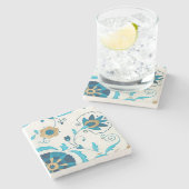 白い背景を持つ金箔の藍の花 ストーンコースター (横)