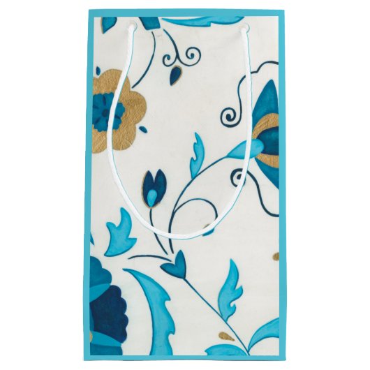 白い背景を持つ金箔の藍の花 スモールペーパーバッグ (正面)