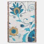 白い背景を持つ金箔の藍の花 スローブランケット (正面縦)