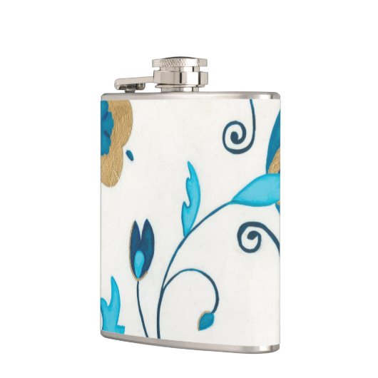 白い背景を持つ金箔の藍の花 フラスク (左)