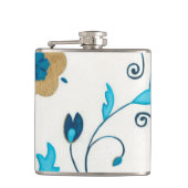 白い背景を持つ金箔の藍の花 フラスク (正面)