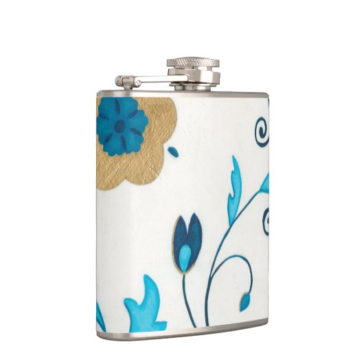 白い背景を持つ金箔の藍の花 フラスク (右)