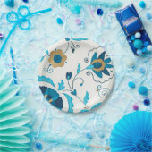 白い背景を持つ金箔の藍の花 ペーパープレート (パーティー)