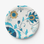白い背景を持つ金箔の藍の花 ペーパープレート (正面)