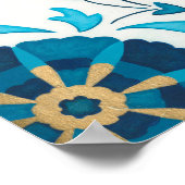 白い背景を持つ金箔の藍の花 ポスター (角)