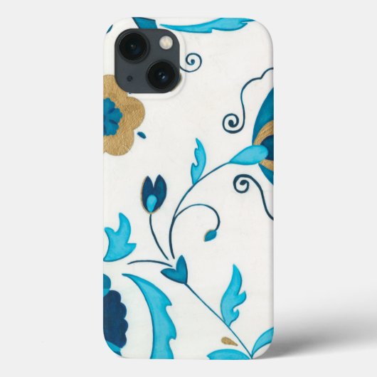 白い背景を持つ金箔の藍の花 Case-Mate iPhoneケース (裏面)