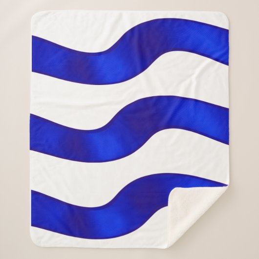 白い背景を持つ青いリボンの毛布。 シェルパブランケット (正面)