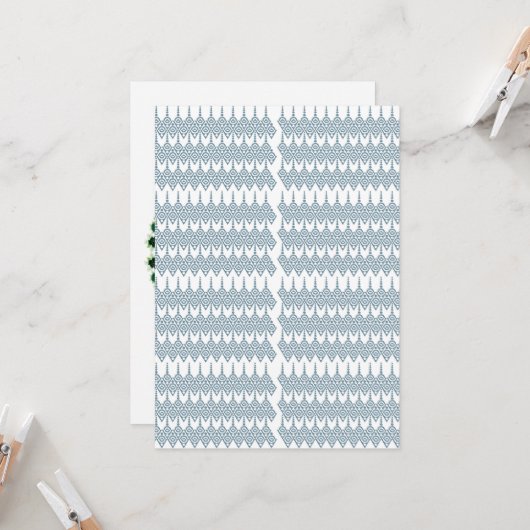 白い背景を持つ青と白の模様 招待状 (正面/裏面インサイチュ)