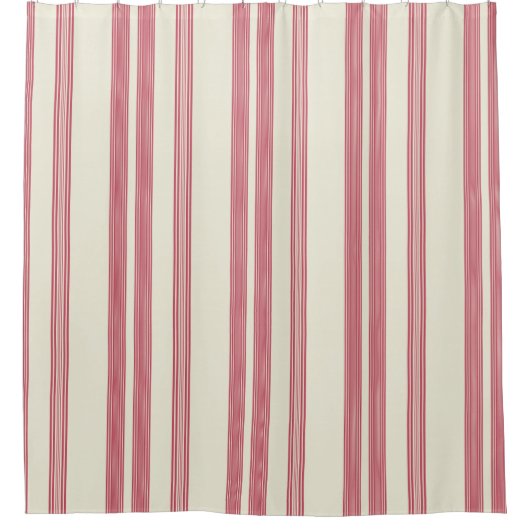 白い背景を離れた薄いピンクの縦ストライプ シャワーカーテン (正面)