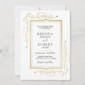 白い背景エレガントのヴィンテージ金ゴールドフレーム 招待状 (正面)